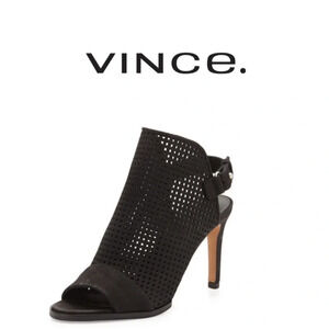 Vince Aden Laser Cut Suede Peep Toe‎ Heel Sandal Slingback Booties Nubuck 7 37.5
